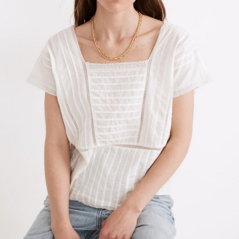Madewell Lace-Inset Pintuck Blouse Size M